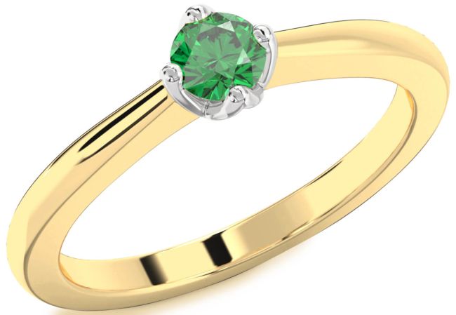 Emerald White Yellow Gold Round Promise Ring