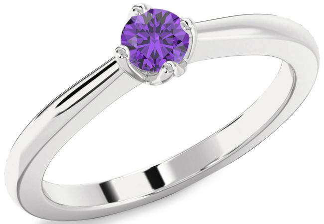 Amethyst Silver Round Promise Ring