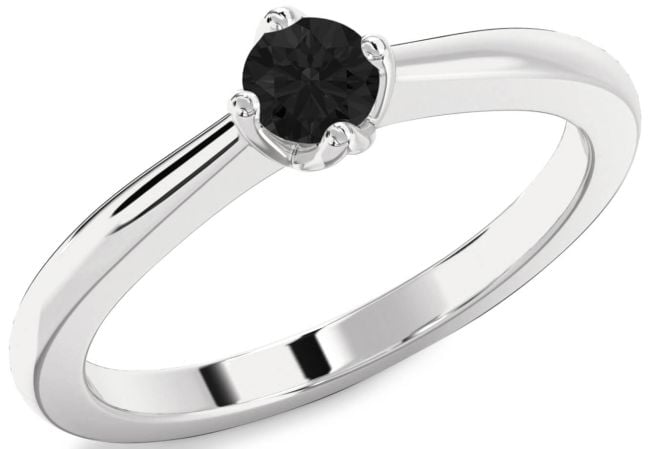 Black Diamond Silver Round Promise Ring