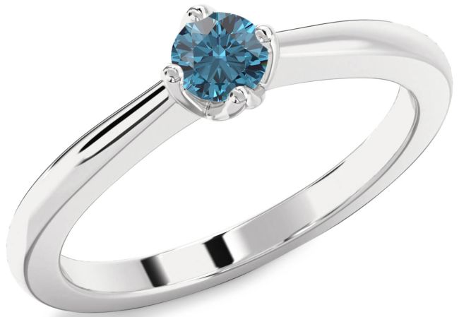 Blue Diamond Silver Round Promise Ring