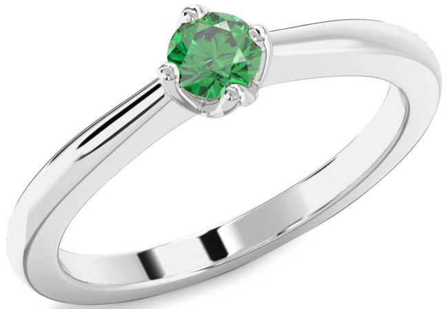 Emerald Silver Round Promise Ring