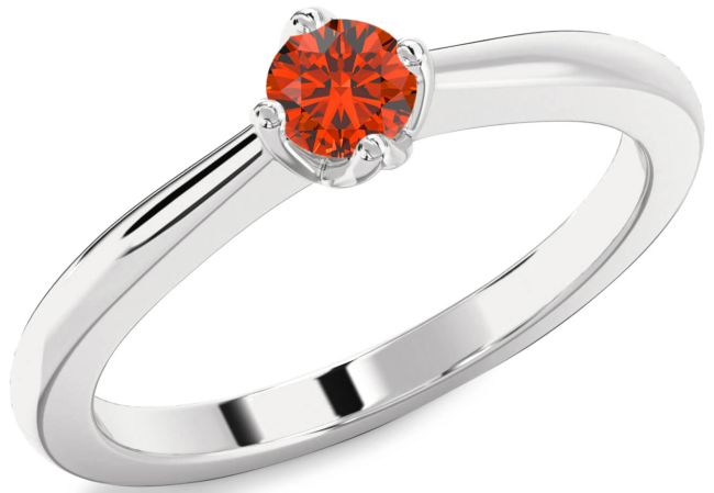 Fire Opal Silver Round Promise Ring