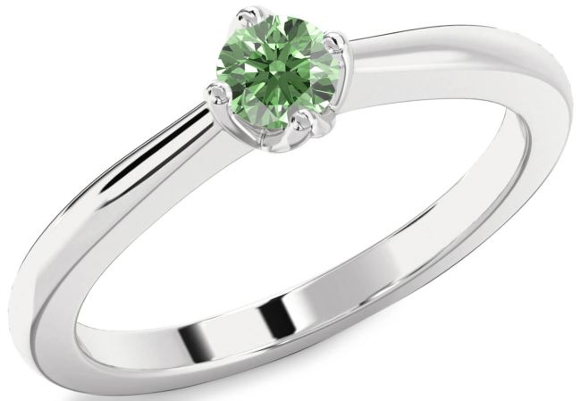 Green Diamond Silver Round Promise Ring