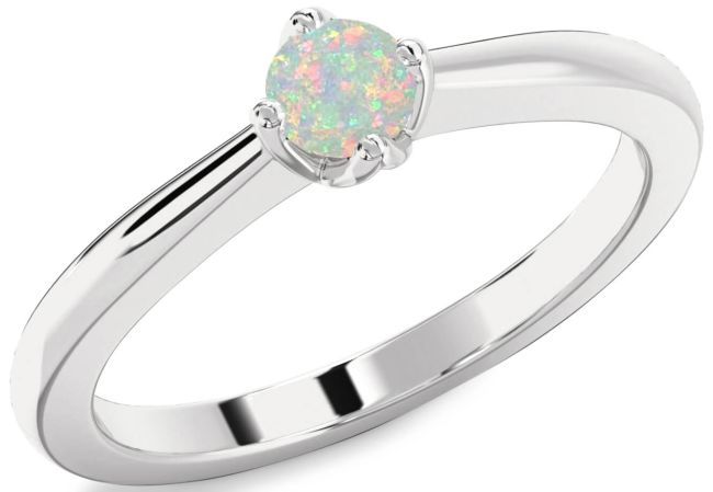 Opal Silver Round Promise Ring
