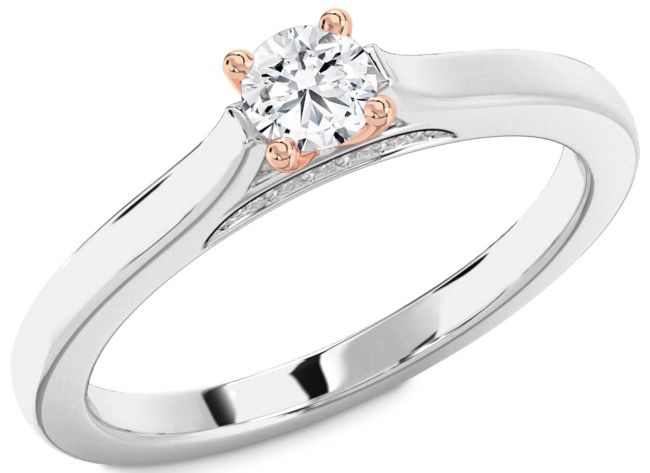 Diamond Silver & 10K Rose Gold Round Promise Ring