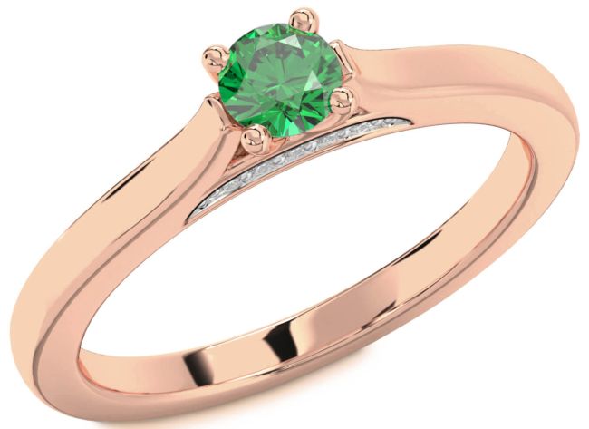 Diamond Emerald Rose Gold Silver Round Promise Ring
