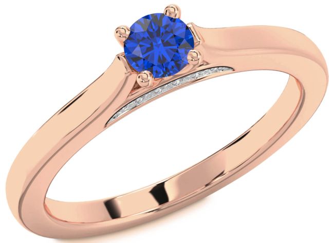 Diamond Blue Sapphire Rose Gold Silver Round Promise Ring