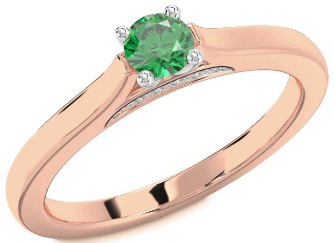 Diamond Emerald White Rose Gold Round Promise Ring