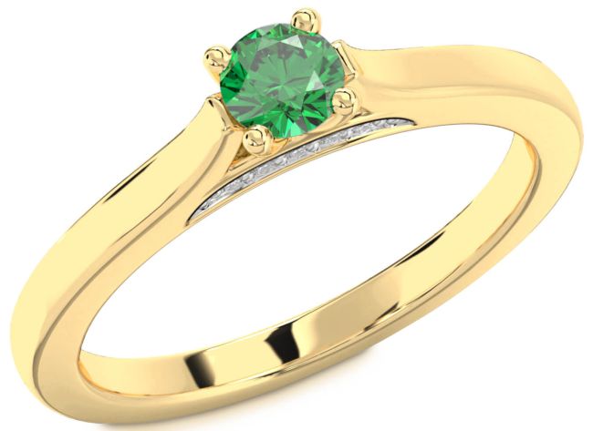 Diamond Emerald Gold Round Promise Ring