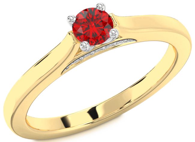 Diamond Ruby White Yellow Gold Round Promise Ring