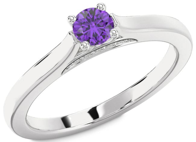 Diamond Amethyst Silver Round Promise Ring