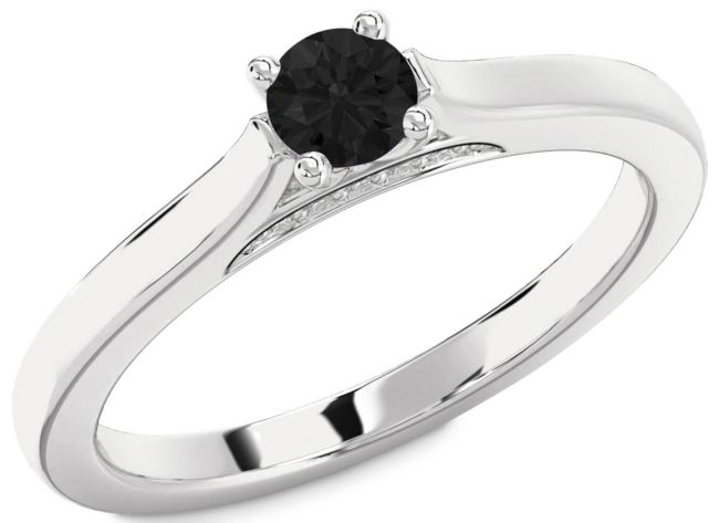 Black Diamond Silver Round Promise Ring