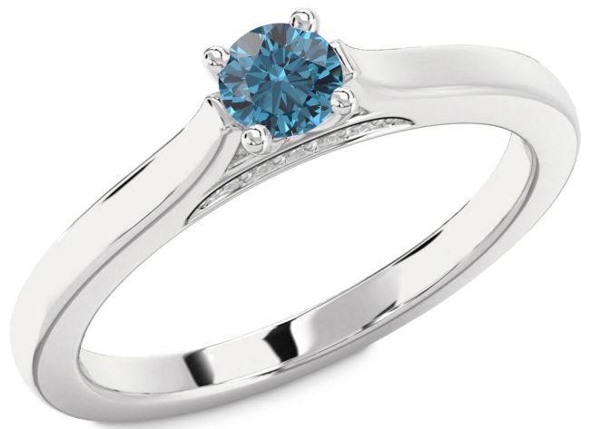 Blue Diamond Silver Round Promise Ring