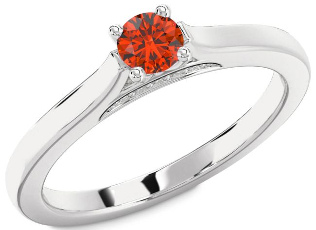 Diamond Fire Opal Silver Round Promise Ring