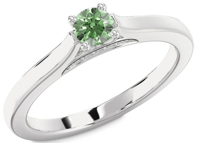 Green Diamond Silver Round Promise Ring
