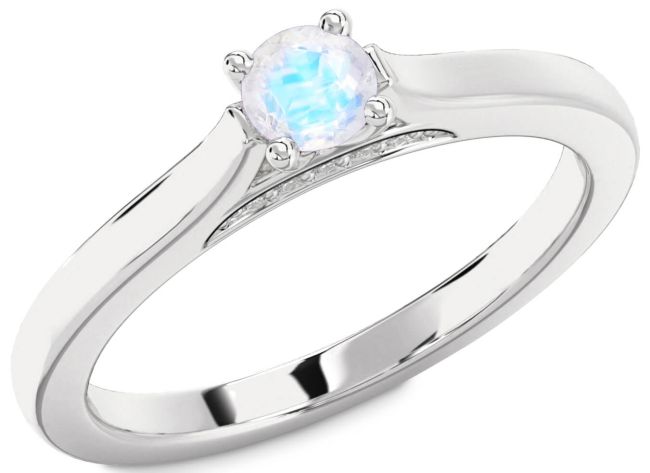 Diamond Moonstone Silver Round Promise Ring