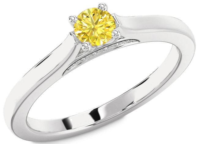 Yellow Diamond Silver Round Promise Ring