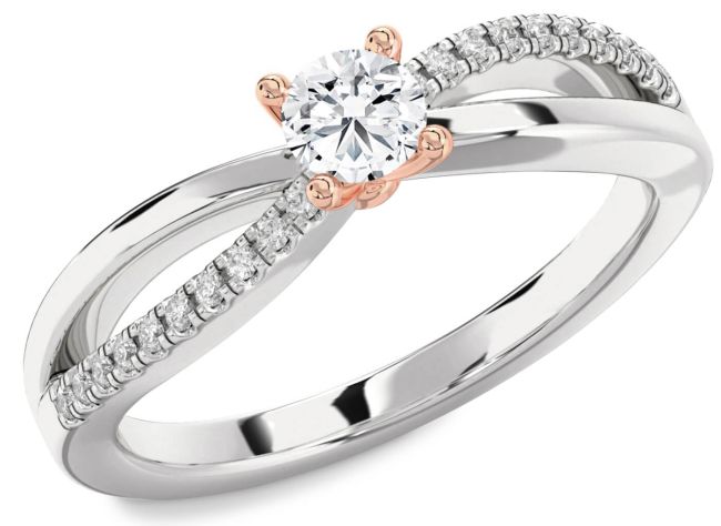 Diamond Rose Gold Silver Round Promise Ring