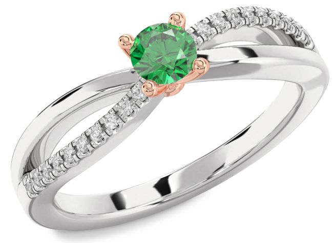 Diamond Emerald White Rose Gold Round Promise Ring