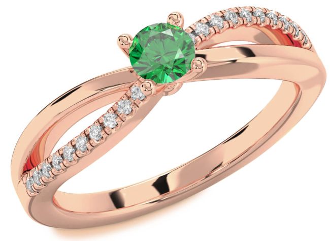 Diamond Emerald Rose Gold Round Promise Ring