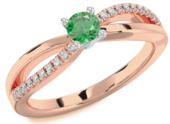 Diamond Emerald Platinum & Rose Gold Round Promise Ring