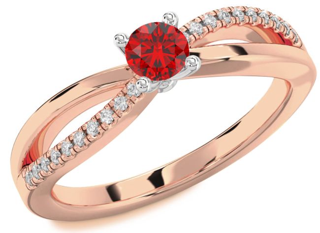 Diamond Ruby White Rose Gold Round Promise Ring