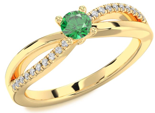 Diamond Emerald Gold Round Promise Ring