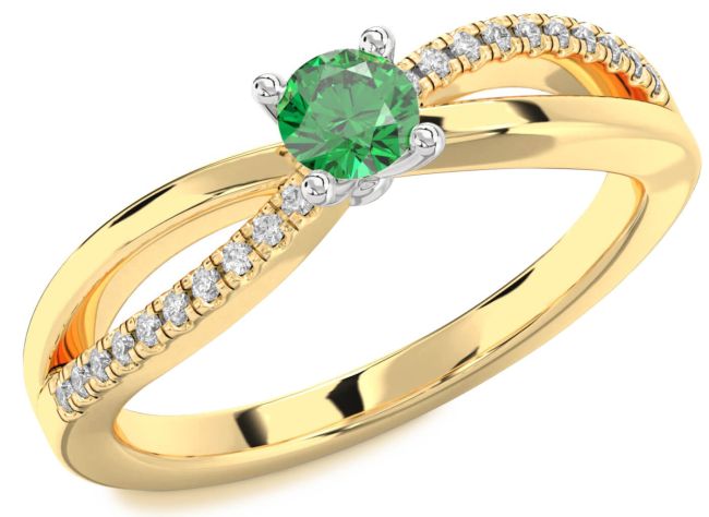 Diamond Emerald Platinum & Yellow Gold Round Promise Ring