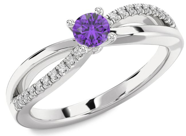 Diamond Amethyst Silver Round Promise Ring