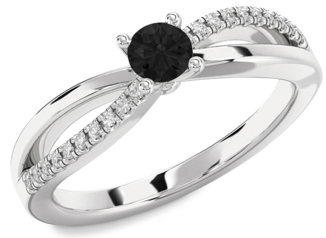 Black Diamond Silver Round Promise Ring