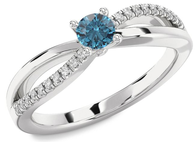 Blue Diamond Silver Round Promise Ring