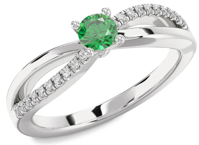 Diamond Emerald Silver Round Promise Ring
