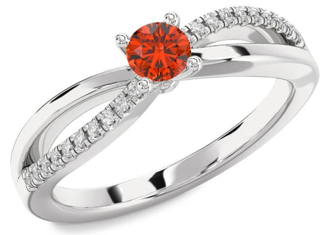 Diamond Fire Opal Silver Round Promise Ring