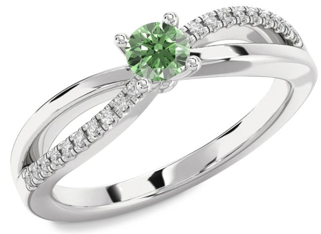 Green Diamond Silver Round Promise Ring