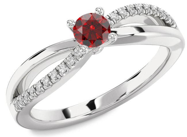 Diamond Garnet Silver Round Promise Ring