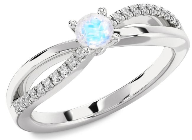 Diamond Moonstone Silver Round Promise Ring