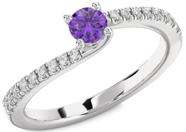 Diamond Amethyst Silver Round Promise Ring