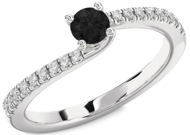 Black Diamond Silver Round Promise Ring