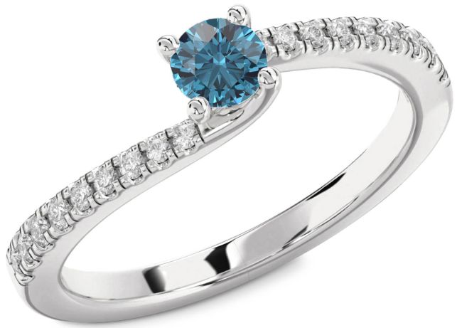 Blue Diamond Silver Round Promise Ring