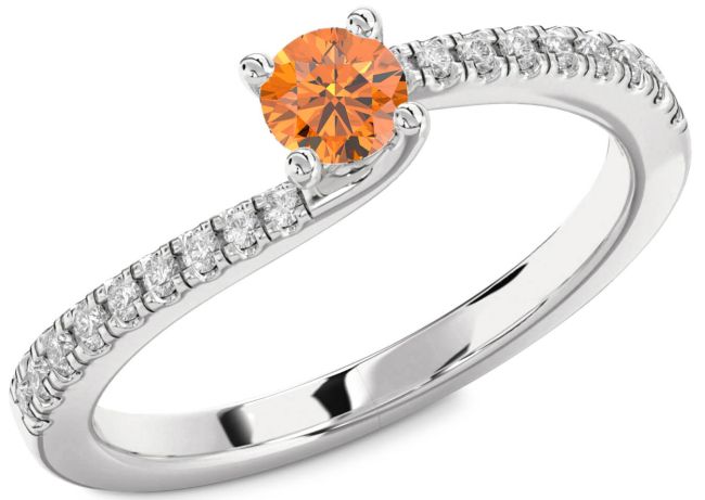 Diamond Citrine Silver Round Promise Ring