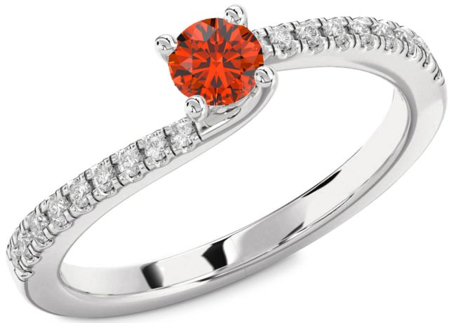 Diamond Fire Opal Silver Round Promise Ring