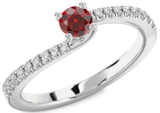 Diamond Garnet Silver Round Promise Ring