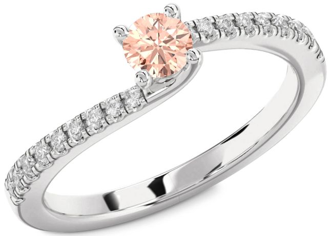 Diamond Morganite Silver Round Promise Ring
