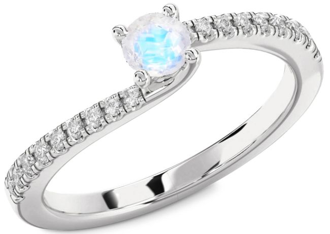 Diamond Moonstone Silver Round Promise Ring