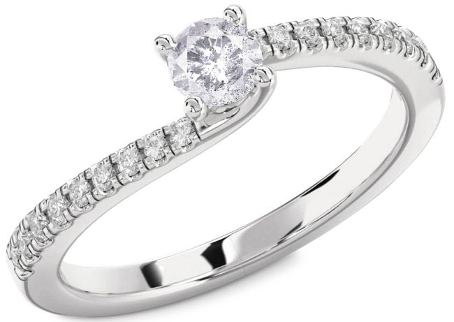 Salt & Pepper Diamond Silver Round Promise Ring