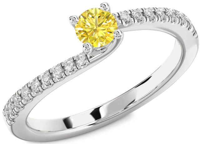 Yellow Diamond Silver Round Promise Ring