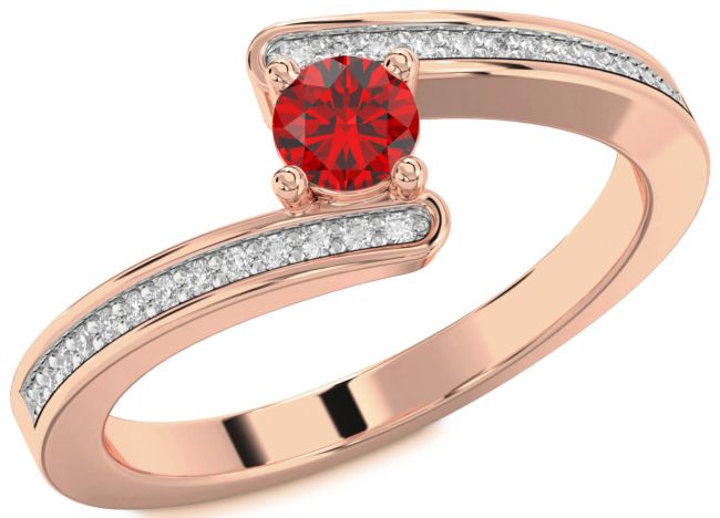 Diamond Ruby Rose Gold Silver Round Promise Ring