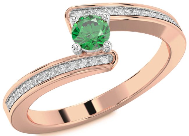 Diamond Emerald White Rose Gold Round Promise Ring