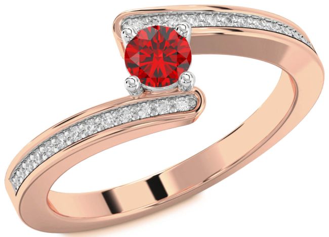 Diamond Ruby White Rose Gold Round Promise Ring