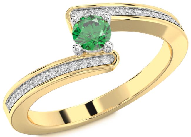 Diamond Emerald Platinum & Yellow Gold Round Promise Ring